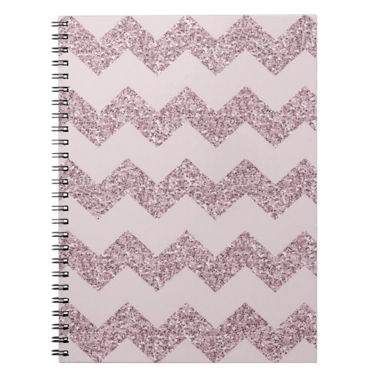 Carnet Paillettes Faux Chevron Rose (Devant)