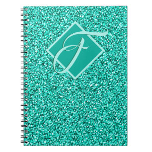 Carnet Paillettes Glam Turquoise Bleu Monogramme Pailleté