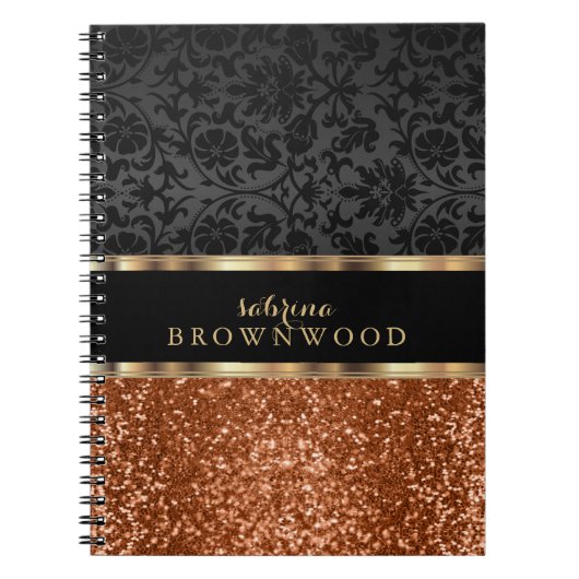 Carnet Paillettes orange et damas noir (Devant)