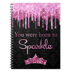 Carnet Paillettes qui dégoulinent Rose Noir Né pour Brill