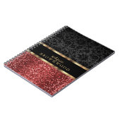 Carnet Paillettes rouges et damas noir (Côté gauche)