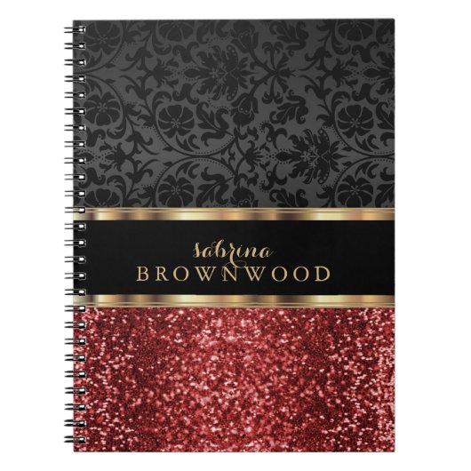 Carnet Paillettes rouges et damas noir (Devant)