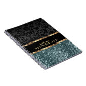 Carnet Paillettes sarcelle et damas noir (Côté Droit)