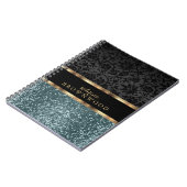 Carnet Paillettes sarcelle et damas noir (Côté gauche)
