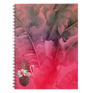 Carnet Paillettes Tropicales Roses Feuilles de Palmier de