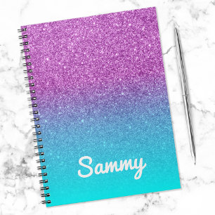 Carnet Paillettes violettes et ombre aqua personnalisées