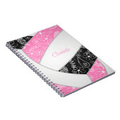 Carnet paisible plumes floral rose noir boho volleyball (Côté Droit)