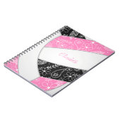 Carnet paisible plumes floral rose noir boho volleyball (Côté gauche)