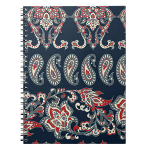 Carnet Paisley fleurie, damas motif vintage.