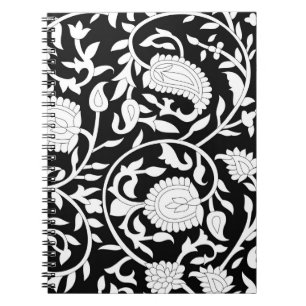 Carnet Paisley indien traditionnel motif sur noir et wi