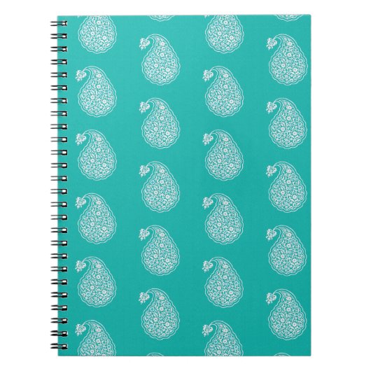 Carnet Paisley perse - blanc sur turquoise (Devant)