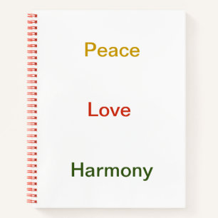 Carnet Paix amour harmonie or rouge vert