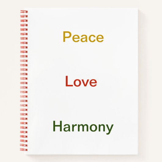 Carnet Paix amour harmonie or rouge vert (Devant)