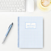 Carnet Pale Blue Gingham Grandmillennial Monogramme Nom