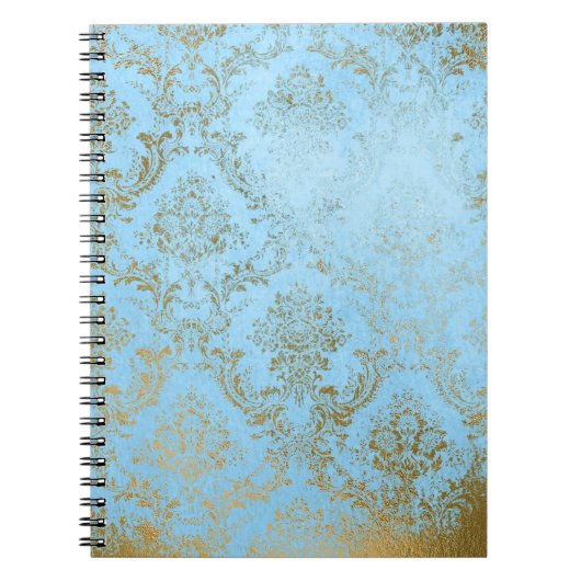 Carnet Pale blue gold, rustic damask, shabby, worn, éléga (Devant)
