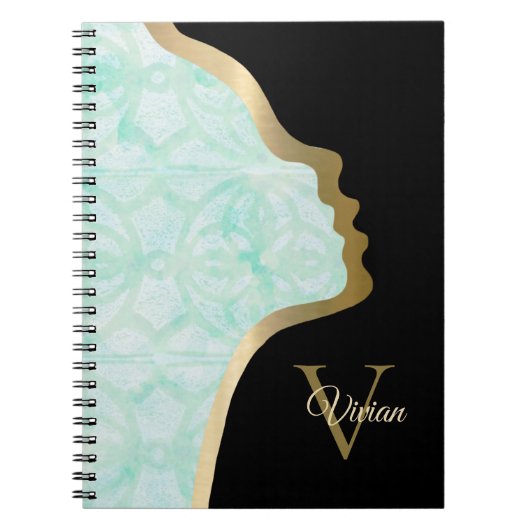 Carnet Pale Jade Noir Et Or Face (Devant)