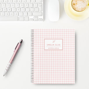 Carnet Pale Pink Gingham Grandmillennial Monogramme Nom N