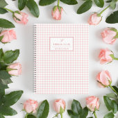 Carnet Pale Pink Gingham Grandmillennial Monogramme Nom N