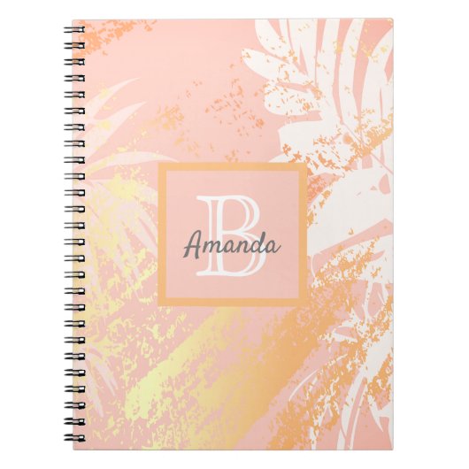 Carnet Palm arbre feuille rose or monogramme (Devant)