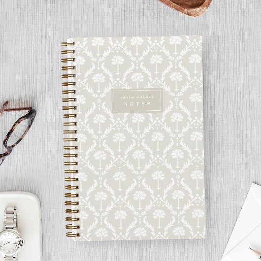 Carnet Palm Damask Personalized Notebook | Linen Beige