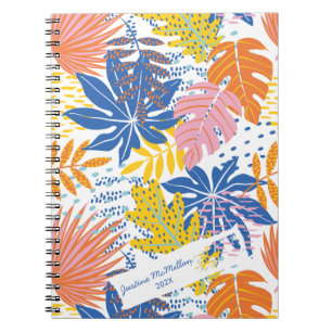Carnet Palme tropicale moderne rose bleu jaune