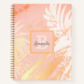 Carnet Palmier d'or rose moderne élégant monogramme feuil (Devant)