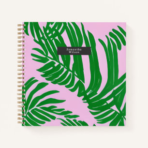 Carnet Palmier Préppy Feuille rose et vert