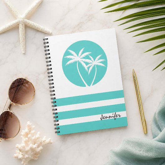 Carnet Palmier tropical avec rayures et nom