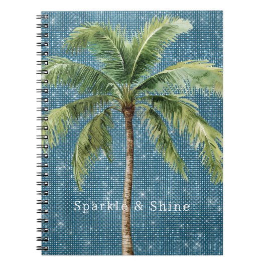 Carnet Palmier Tropical Bleu Vert Étincelle (Devant)