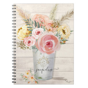 Carnet Pampas Boho Peony Floral Bois Russe Aquarelle