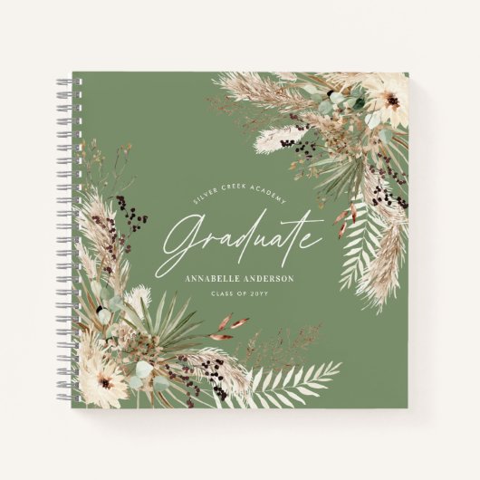 Carnet Pampas diplômée eucalyptus élégant vert sauge (Devant)