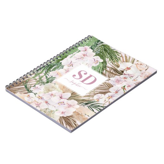 Carnet Pampas herbe, orchidée, feuillage tropical texte (Côté gauche)