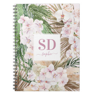 Carnet Pampas herbe, orchidée, feuillage tropical texte