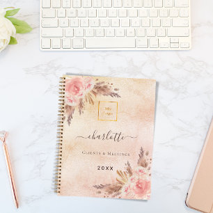 Carnet Pampas herbe rose or fleurs logo entreprise QR