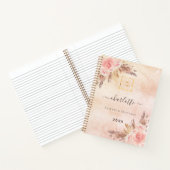 Carnet Pampas herbe rose or fleurs logo entreprise QR (Intérieur)