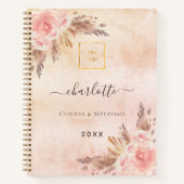 Carnet Pampas herbe rose or fleurs logo entreprise QR (Devant)