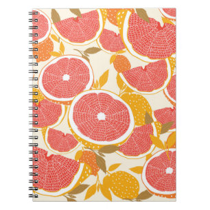 Carnet Pamplemousse et tranches de moitié avec feuilles s