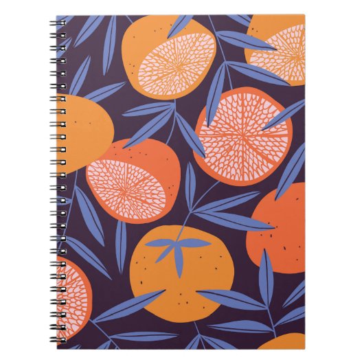 Carnet Pamplemousse Vintage, Motif de fruits tropicaux. (Devant)