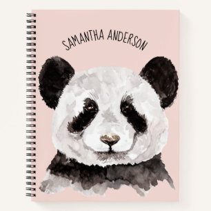 Carnet Panda Aquarelle Moderne Avec Nom Et Pastel Rose