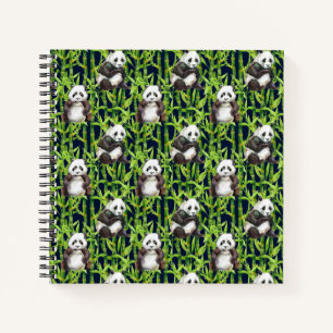 Carnet Panda avec Motif d'aquarelle en bambou