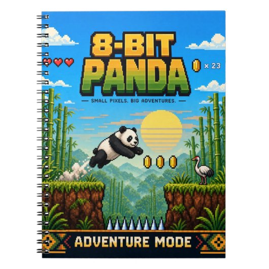 Carnet Panda, Rétro Pixel Art 8-Bit (Devant)