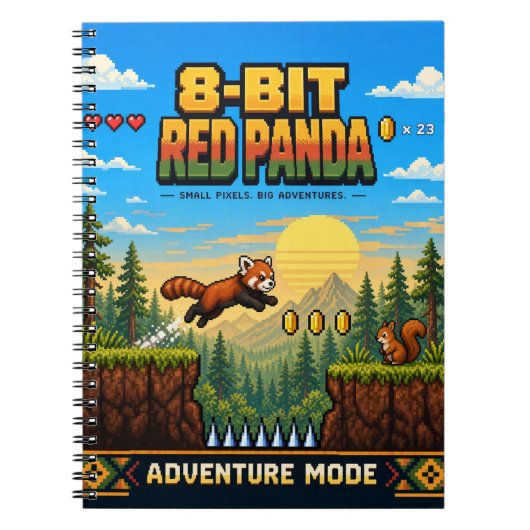 Carnet Panda roux, Pixel Art 8 Bits Rétro (Devant)