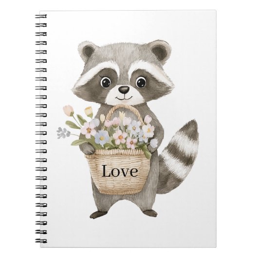 Carnet Panier de fleurs de raton laveur mignon (Devant)