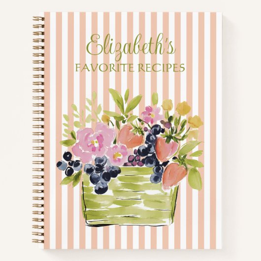 Carnet Panier de Fruits et Fleurs sur Recette à Rayures (Devant)