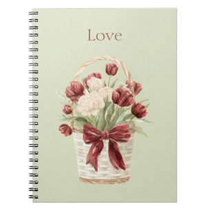 Carnet Panier de tulipes fleurs rouges et blanches