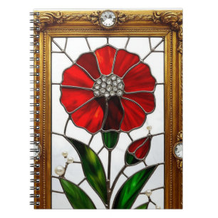 Carnet Panneau vibrant de verre coloré d'une fleur rouge