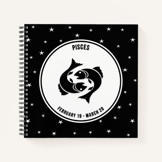 Carnet Panneau zippé Pisces, Noir & Blanc (Devant)