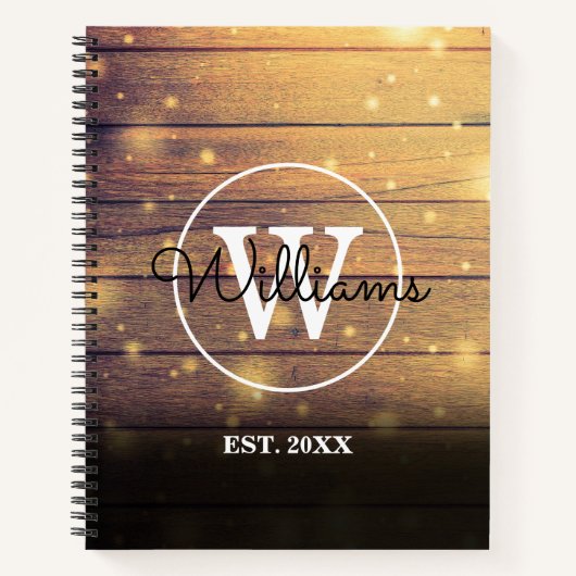 Carnet Panneaux de bois à motif de script élégant rustiqu (Devant)