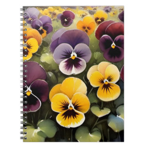 Carnet Pansies jaunes et violets aquarelle