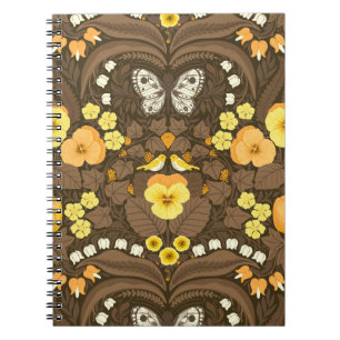 Carnet Pansies jaunes, oiseaux et papillons